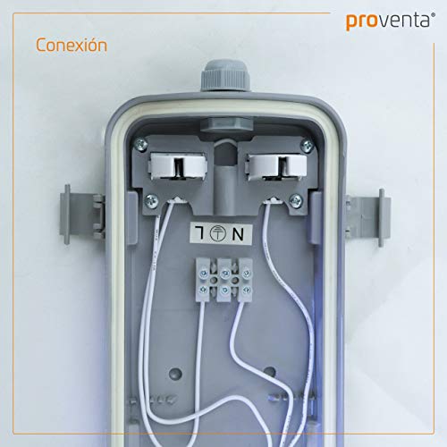 proventa® Luminaria LED estanca IP65 120 cm a prueba de humedad y polvo. Set ahorro 2 uds. Tubos LED incluidos 4.000K 18W 3.600 lúmenes. Pantalla policarbonato con protección IK08. Clase energética A+