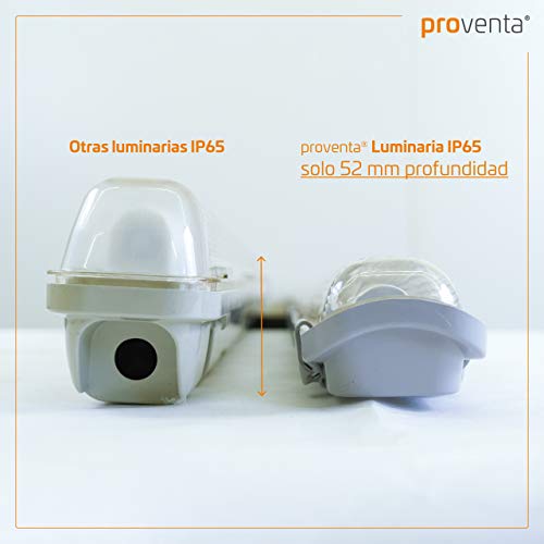 proventa® Luminaria LED estanca IP65 120 cm a prueba de humedad y polvo. Set ahorro 3 uds. Tubos LED incluidos 4.000K 18W 1.800 lúmenes. Pantalla policarbonato con protección IK08. Clase energética A+