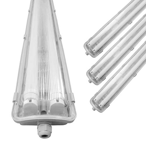 proventa® Luminaria LED estanca IP65 120 cm a prueba de humedad y polvo. Set ahorro 4 uds. Tubos LED incluidos 4.000K 18W 3.600 lúmenes. Pantalla policarbonato con protección IK08. Clase energética A+