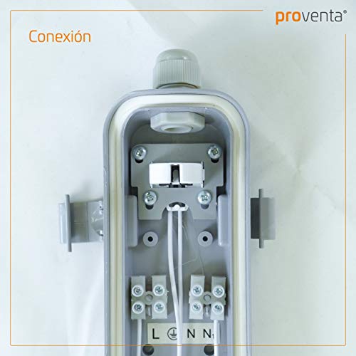 proventa® Luminaria LED estanca IP65 a prueba de humedad y polvo 120 cm. Tubo LED incluido 4.000K 18W 1.800 lúmenes. Pantalla de policarbonato con protección IK08. Clase energética A+