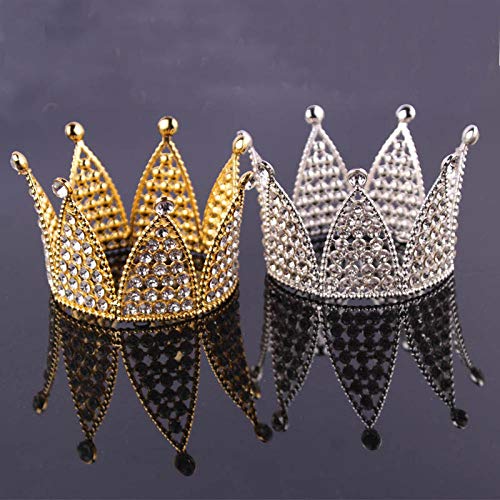 PsWzyze Corona Tiara decoración para Hornear Pastel Corona Conjunto de Novia Novia Novia aleación ecológica Diamante Completo Oro Coreano