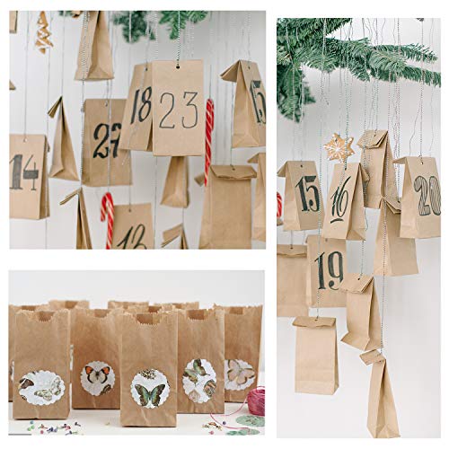 PTN Bolsa Papel Kraft, 50 Bolsas Supermercado, Bolsas Papel Marrón, Bolsas Almuerzo, Bolsas Regalo Papel Kraft, 28 x 15 x 8.5 cm para Alimentos, Comestibles, Proveedores Fiestas y Decoración de Bodas