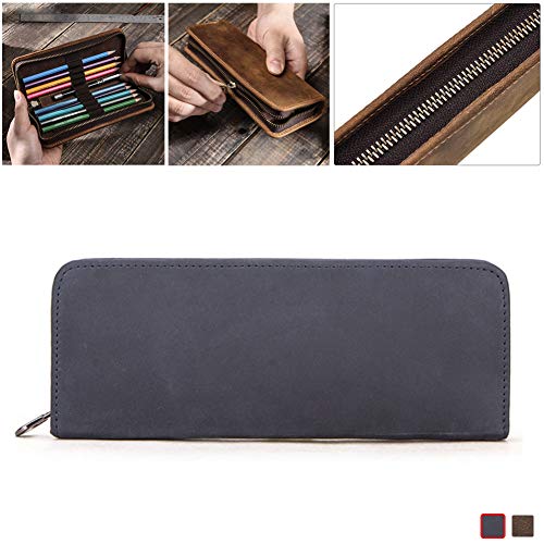 PU Estuche para Lápices de Cuero con Cremallera, Caja de Bolígrafo de Cuero de PU, Superficie Elegante y Práctica, Lisa y Resistente, para Ir de Compras por Negocios, 20x8cm,Azul