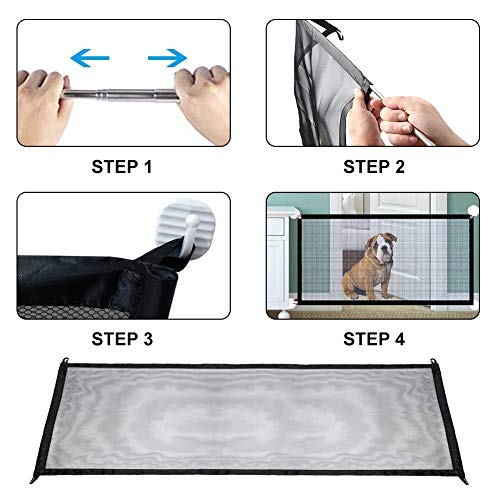 Puerta mágica para Mascotas o Bebés, Barrera Seguridad Perros, Puerta de Perro, Barrera para Perro, Plegable y portátil,ideal para perros o gatos,en escaleras en interiores y exteriores,180 x 72 cm