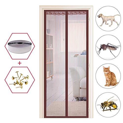 Puertas Mosquitera Magnética 130x210cm(51x83inch) Permite Entrada Aire Fresco Verano Cortina magnética Anti Insectos Moscas y Mosquitos para Cortina de Sala de Estar la Puerta, Marrón