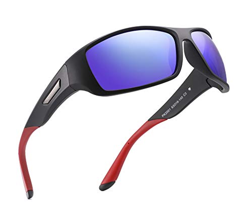 PUKCLAR - Gafas de sol polarizadas para hombre y mujer, protección UV400, Cat 3 CE C3 negro / azul, efecto espejo, Cat 3. L