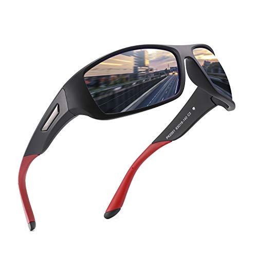 PUKCLAR - Gafas de sol polarizadas para hombre y mujer, protección UV400, Cat 3 CE C3 negro / azul, efecto espejo, Cat 3. L