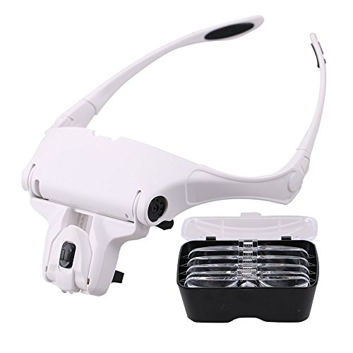 PULNDA Lupa con luz 2 LED  Lupas de Gran Aumento Perfecto para Leer, Extensiones de Reparación de Joyería,Tarcrafter Gafas Lupa Visera y Cinco Lentes Intercambiable 1X,1.5X,2X,2.5X,3X,3.5X HAZUKI 