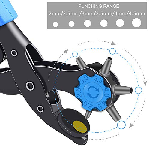 Punzones de agujero Juego,Preciva Alicates Sacabocado Agujero para Cinturones y Cuero de 6 Tamaños con 240 Piezas Botones de remaches,100 Piezas tapa de remaches, Regla y Almohadilla de latón