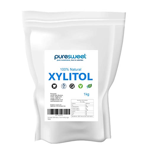 Puresweet 100% natural xilitol 1 kg alternativa de azúcar, no OMG, apto para dientes, vegano, gránulos finos, (bolsa reciclable).