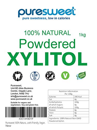 Puresweet - xilitol en polvo, 100 % natural, 1 kg, alternativa al azúcar glaseado, sin OMG, rápido de disolver, no daña los dientes, vegano