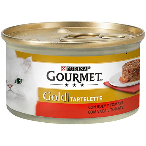 Purina Gourmet Gold Tartalette - Comida para Gatos Adultos con Buey y Tomate, 85 g, Pack de 24 Unidades