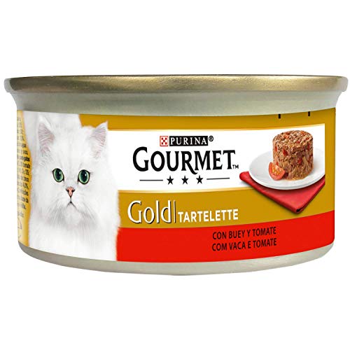 Purina Gourmet Gold Tartalette - Comida para Gatos Adultos con Buey y Tomate, 85 g, Pack de 24 Unidades