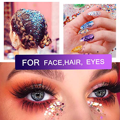 Purpurinas Polvo 12 Colores Chunky Glitter Paillette Brillante Decoración para Cara Maquillaje Pelo Arte Corporal Uñas y Mejilla