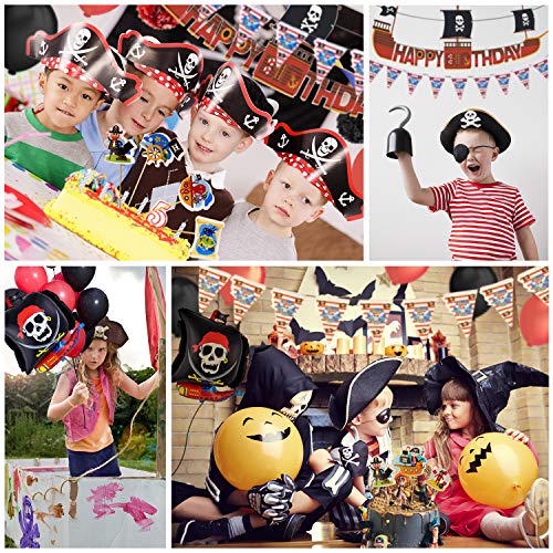 Pushingbest Decoraciones Cumpleaños, Decoración de Feliz cumpleaños Piratas, Estandarte, Bandera Triangular, Pompones de Papel tisú, Globos de Aluminio, Globos de látex y Adorno de Pastel