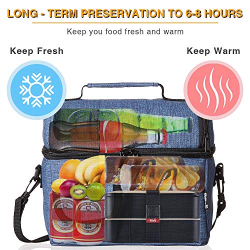 PuTwo Térmica Porta Alimentos 8L Hermética Bolsa Térmica Plegable Bolso Nevera Térmica Tela Bolsas Térmicas para Llevar Comida Nevera Almuerzo para Adulto Niños Trabajo Playa Viaje -Vaquera Azul