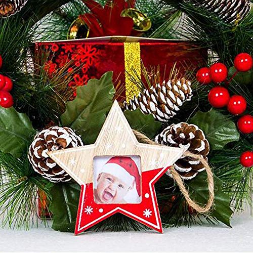 Pveath Colgante de Madera de Navidad Marco de Fotos Colgante Rojo/Gris Árbol de Navidad Adornos de corazón de Estrella Decoraciones navideñas Decoración Colgante para árbol de Navidad Decoración Grey