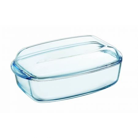 Pyrex - Fuente resistente al calor e ignífuga, envase para asar con tapa de cristal, vidrio, 7 L