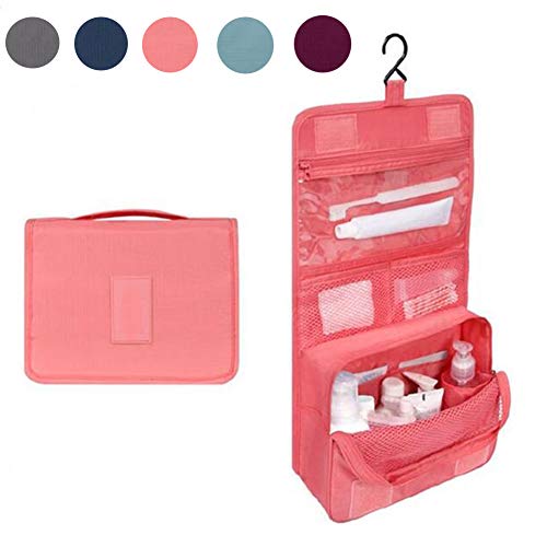 QBLDX Neceser De Viaje Impermeable Plegable Colgante- Hombres Mujeres Gimnasio Bolsa De Lavado Baño Almacenamiento |Organizador Cosmético para El Hogar(Color:Melon Rojo)