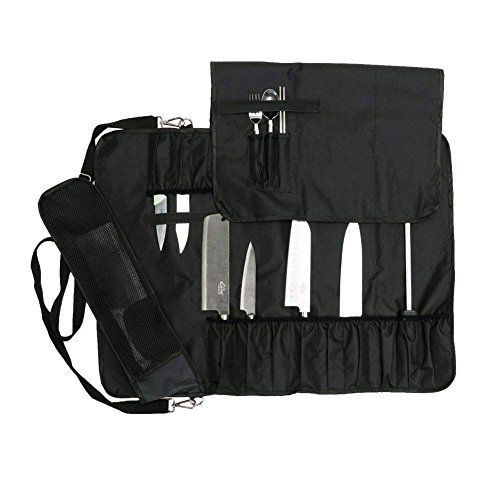 QEES Bolsa para cuchillos de camping con 17 compartimentos, cuchillos de sujeción, cucharas y tenedores, funda impermeable para almacenamiento de cuchillos DD14 Color 1: negro., tamaño 66W* 50H CM