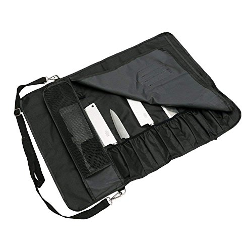 QEES Bolsa para cuchillos de camping con 17 compartimentos, cuchillos de sujeción, cucharas y tenedores, funda impermeable para almacenamiento de cuchillos DD14 Color 1: negro., tamaño 66W* 50H CM