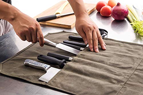 QEES - Bolsa para cuchillos de chef (7 compartimentos), color caqui