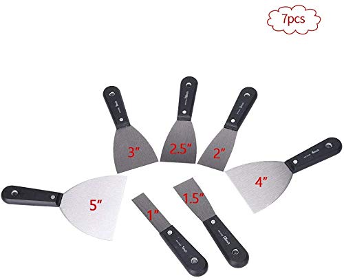 QEES Juego de 7 Piezas de espátulas y Cuchillos de Masilla, Cuchillo de llenado utilitario Experto, Cuchillo de llenado de Acero Inoxidable, Cuchillos de Pintura para Pared YHD01