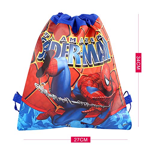 Qemsele Bolsa Mochilas Bolsas de cumpleaños, 12Pcs Tema Reutilizable Bolsas de Fiesta cordón Mochila Bolsas para cumpleaños niños la Fiesta favorece la Bolsa, Rellenos Bolsas Fiesta (Spiderman)