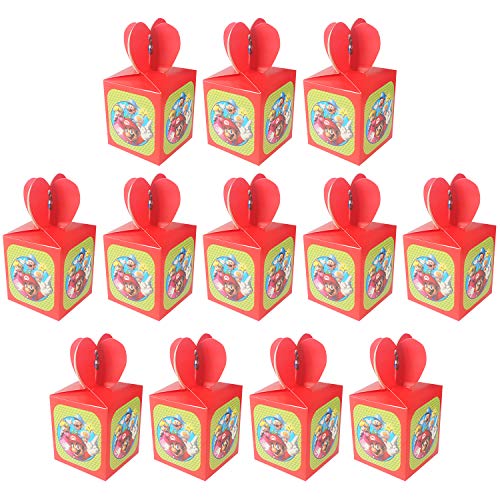 Qemsele Cajas De Fiesta Bolsas de cumpleaños, 12Pcs Regalo Cajas, Cajas de Caramelo Tema Reutilizable Bolsas de Fiesta Bolsas para cumpleaños niños la Fiesta favorece la Bolsa Bolsas Fiesta (Mario)