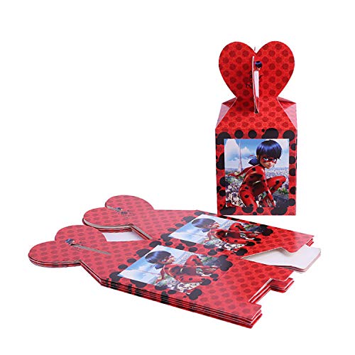 Qemsele Cajas De Fiesta Bolsas de cumpleaños, 12Pcs Regalo Cajas, Cajas de Caramelo Tema Reutilizable Bolsas de Fiesta Bolsas para cumpleaños niños la Fiesta favorece la Bolsa Bolsas Fiesta (Ladybug)