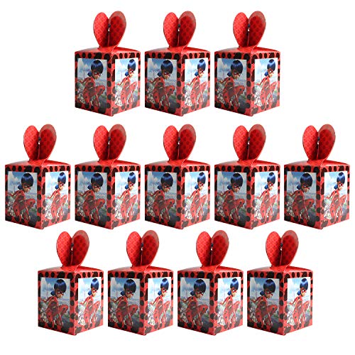 Qemsele Cajas De Fiesta Bolsas de cumpleaños, 12Pcs Regalo Cajas, Cajas de Caramelo Tema Reutilizable Bolsas de Fiesta Bolsas para cumpleaños niños la Fiesta favorece la Bolsa Bolsas Fiesta (Ladybug)