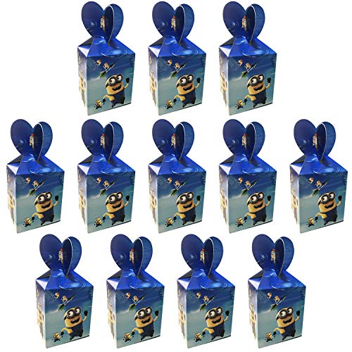 Qemsele Cajas De Fiesta Bolsas de cumpleaños, 12Pcs Regalo Cajas, Cajas de Caramelo Tema Reutilizable Bolsas de Fiesta Bolsas para cumpleaños niños la Fiesta favorece la Bolsa Bolsas Fiesta (Minions)