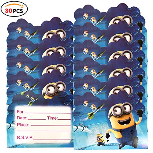 Qemsele Invitaciones para Niños, 30 Inglés Tarjetas de Invitación con Sobres para infantile Chicas Fiesta de Cumpleaños Baby Shower Decoraciones Suministros de Fiesta (Minions)