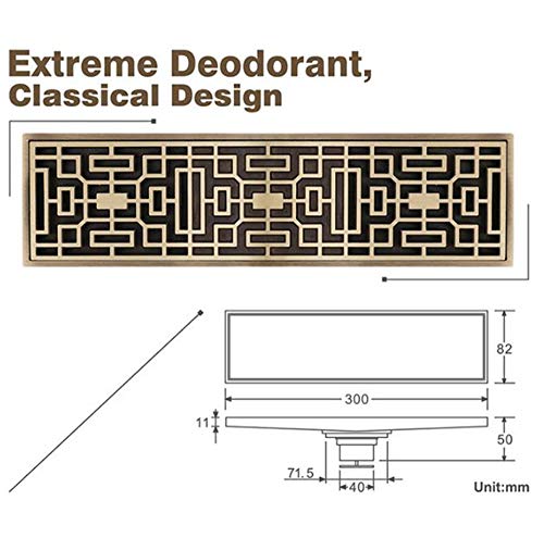 QHGao Desodorante De Bronce para Baño Drenaje De Piso De Baño De Flujo Grande, Inserto De Azulejo De Drenaje De Ducha Lineal, Resistente Y Duradero, Sin Deformación