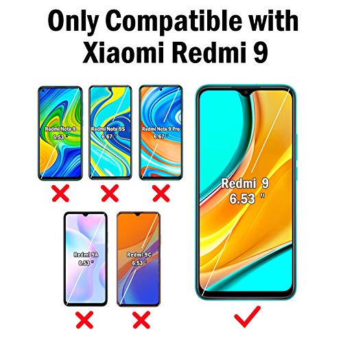 QHOHQ Funda para Xiaomi Redmi 9 con 2 Unidades Protector de Pantalla, Carcasa Anti-Choques y Anti- Arañazos - Cristal Templado Membrana - [9H Dureza] - [Anti-Arañazos]
