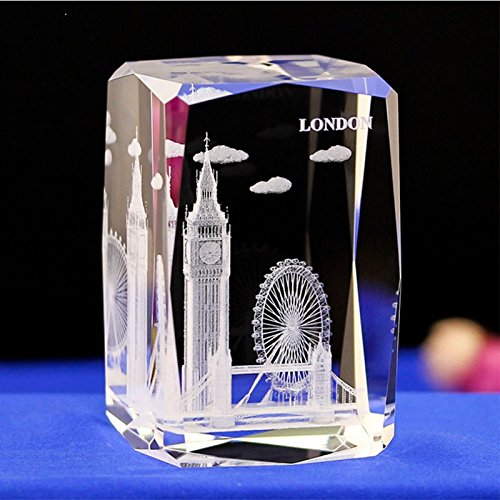 qianyue Cubeta de Cristal de Londres Modelo pisapapeles 3D Torre de Puente Grabado con láser Ojo Big Ben Figurines Feng Shui Recuerdos artesanías (Londres)