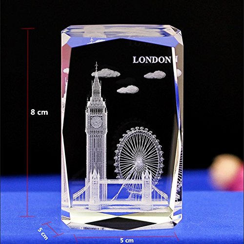 qianyue Cubeta de Cristal de Londres Modelo pisapapeles 3D Torre de Puente Grabado con láser Ojo Big Ben Figurines Feng Shui Recuerdos artesanías (Londres)