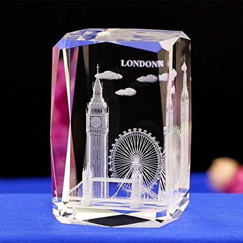 qianyue Cubeta de Cristal de Londres Modelo pisapapeles 3D Torre de Puente Grabado con láser Ojo Big Ben Figurines Feng Shui Recuerdos artesanías (Londres)