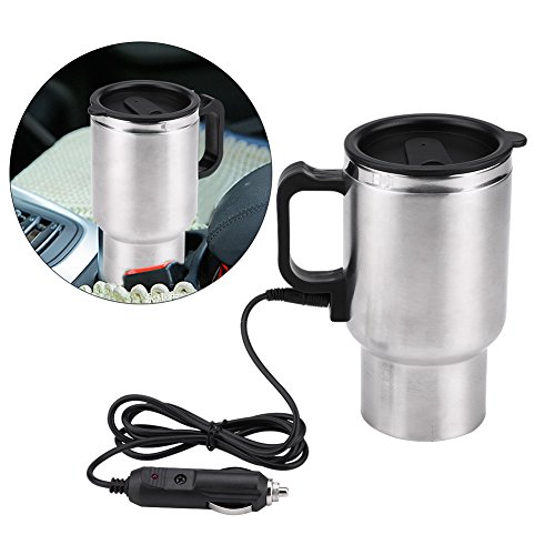 Qiilu 12V 450ml Coche Hervidor de Agua eléctrico de Acero Inoxidable Copa de Calentamiento de Viaje Café Té Copa Jarra