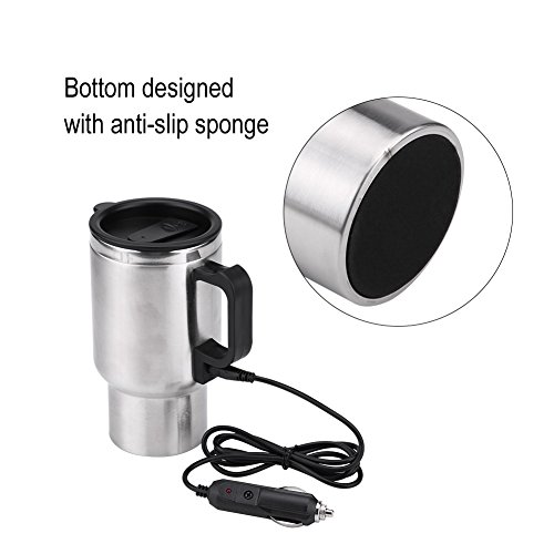 Qiilu 12V 450ml Coche Hervidor de Agua eléctrico de Acero Inoxidable Copa de Calentamiento de Viaje Café Té Copa Jarra