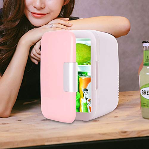 Qiilu Car Fridge Cooler Electric & Warmer, Mini Fridge 4 Litros/6 Can Enfriador eléctrico y calentador Sistema termoeléctrico portátil para oficina(Rosa)