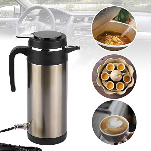 Qiilu Hervidor de Agua de Coche de Acero Inoxidable 1200 ML con 12V Encendedor de Cigarrillos Calefacción Taza para Té, café y Agua hirviendo en Coche Viaje