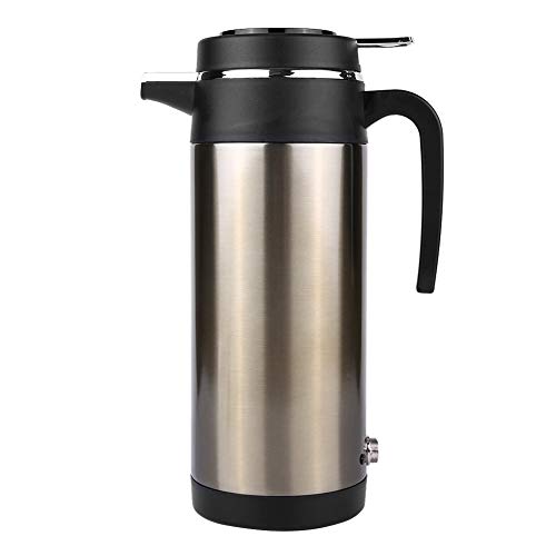 Qiilu Hervidor de Agua de Coche de Acero Inoxidable 1200 ML con 12V Encendedor de Cigarrillos Calefacción Taza para Té, café y Agua hirviendo en Coche Viaje