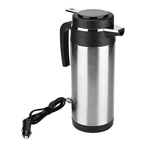 Qiilu Hervidor de Agua de Coche de Acero Inoxidable 1200 ML con 24V Encendedor de Cigarrillos Calefacción Taza para Té, café y Agua hirviendo en Coche Viaje