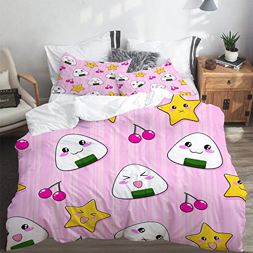 QINCO Juego de Ropa de Cama con Funda de edredón, de Microfibra, Lindo Onigiri,con 2 Fundas de Almohada,220x240