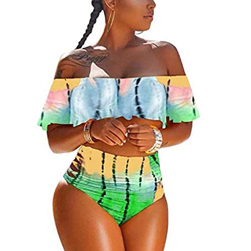 Qingsiy Conjunto de Bikinis Push Up En V Profundo Bikini Estampado Mujer 2019, Mujer Push-Up Bikini con Volantes Acolchado Bra Traje de baño Tops y Braguitas Cintura Alta Bikini (Púrpura,XL)