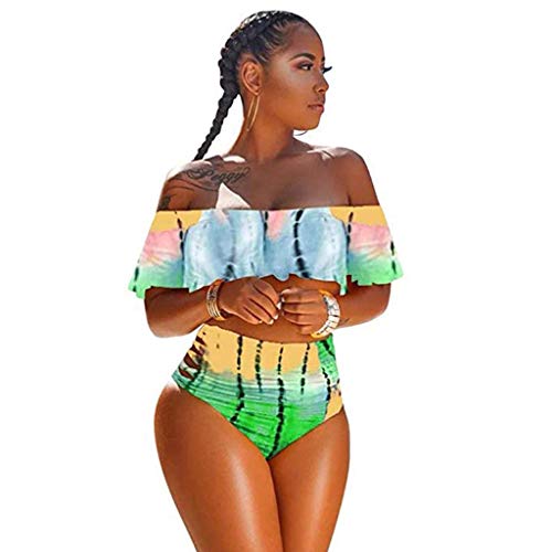 Qingsiy Conjunto de Bikinis Push Up En V Profundo Bikini Estampado Mujer 2019, Mujer Push-Up Bikini con Volantes Acolchado Bra Traje de baño Tops y Braguitas Cintura Alta Bikini (Púrpura,XL)