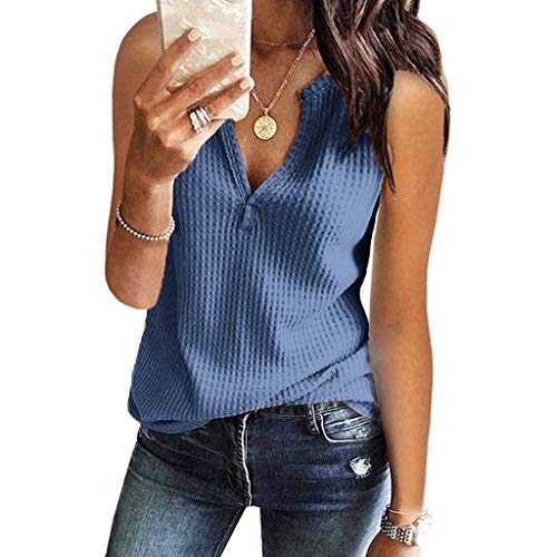 Qingsiy Mujeres Verano Moda Camisetas Chaleco Chaleco Suelta Sin Mangas con Estampado Ocasionales Cuello En V Tapas Flojas Atractiva Camiseta Tapas De Verano De Chaleco Basicas Tops(Azul,XXL)