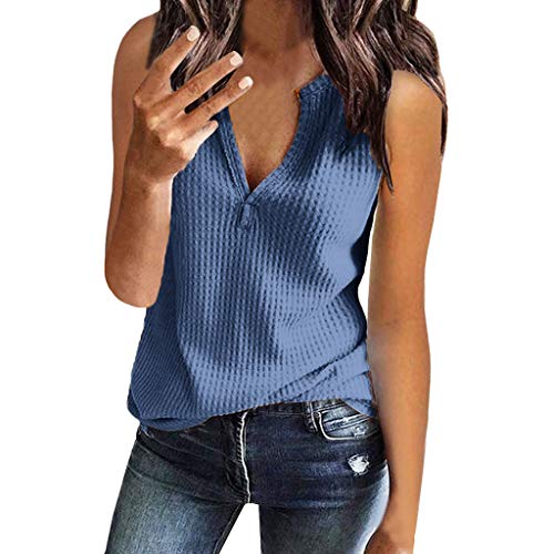 Qingsiy Mujeres Verano Moda Camisetas Chaleco Chaleco Suelta Sin Mangas con Estampado Ocasionales Cuello En V Tapas Flojas Atractiva Camiseta Tapas De Verano De Chaleco Basicas Tops(Azul,XXL)