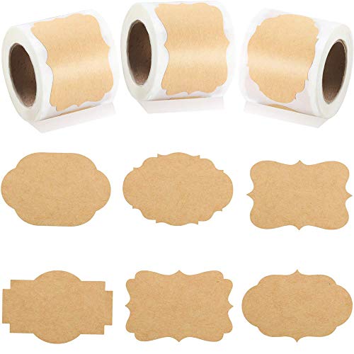 Qiwenr 600 Hechas a Mano con Pegatinas,Pegatinas de Papel Kraft Natural Kraft Natural Marrón Etiquetas de Regalo,Pegatinas De Amor Para Hornear Bolsas De Regalo De Boda Acción De(2 Rolls)